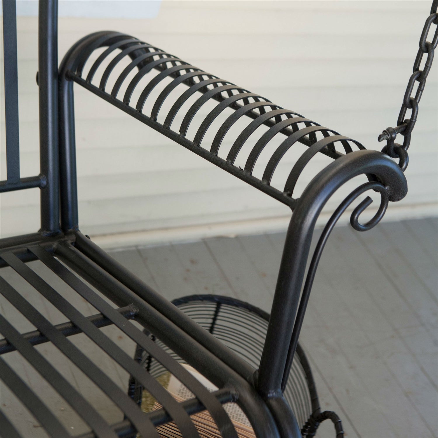 Wrought Iron Outdoor Patio 4-Ft Porch Swing in Black-2