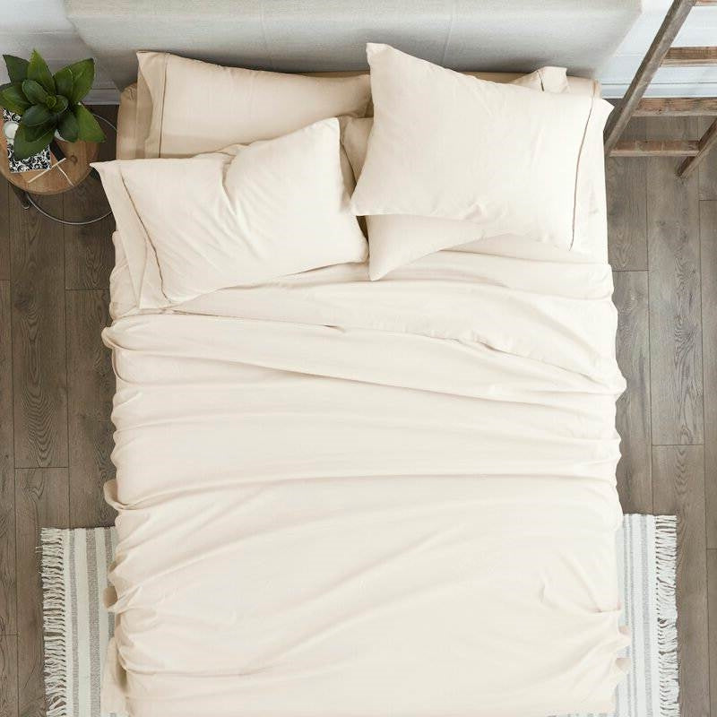 Full size Ivory Beige 6-Piece Wrinkle Resistant Microfiber/Polyester Sheet Set-0