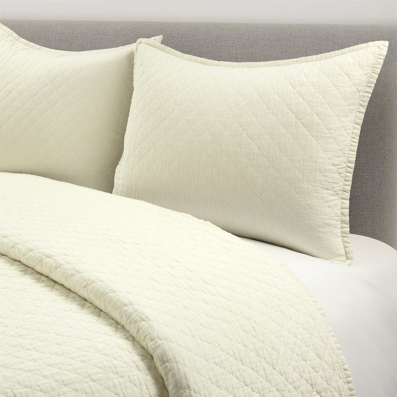 Full/Queen Lightweight Cotton Linen Ivory Textured Reversible 3-Piece Quilt Set-0