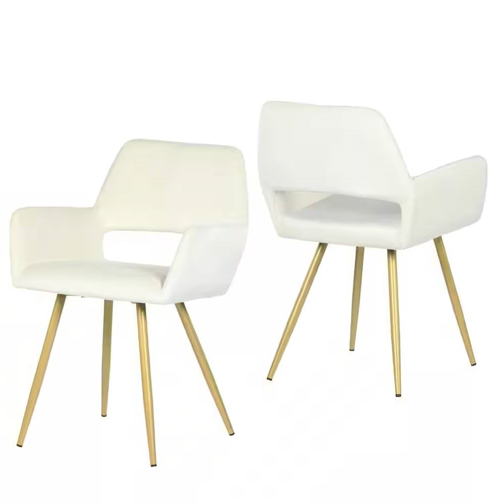 Set of 2 Modern Ivory Velvet Upholstered Dining Chair with Gold Metal Legs-0