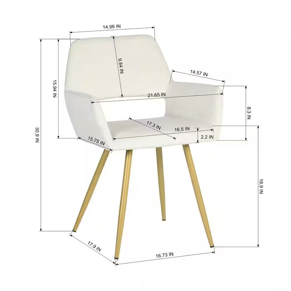 Set of 2 Modern Ivory Velvet Upholstered Dining Chair with Gold Metal Legs-4