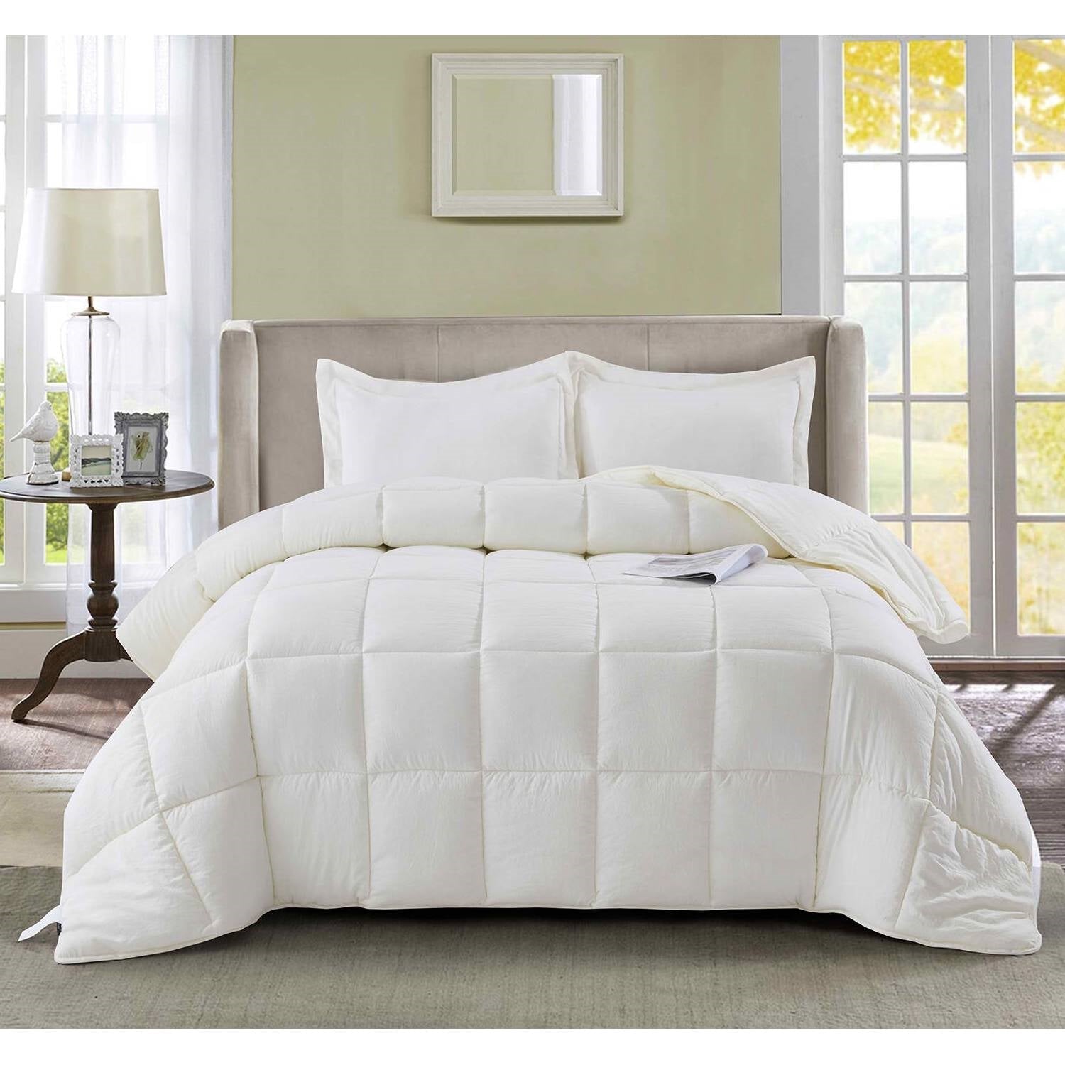 Queen Size Off White 3 Piece Microfiber Reversible Comforter Set-0