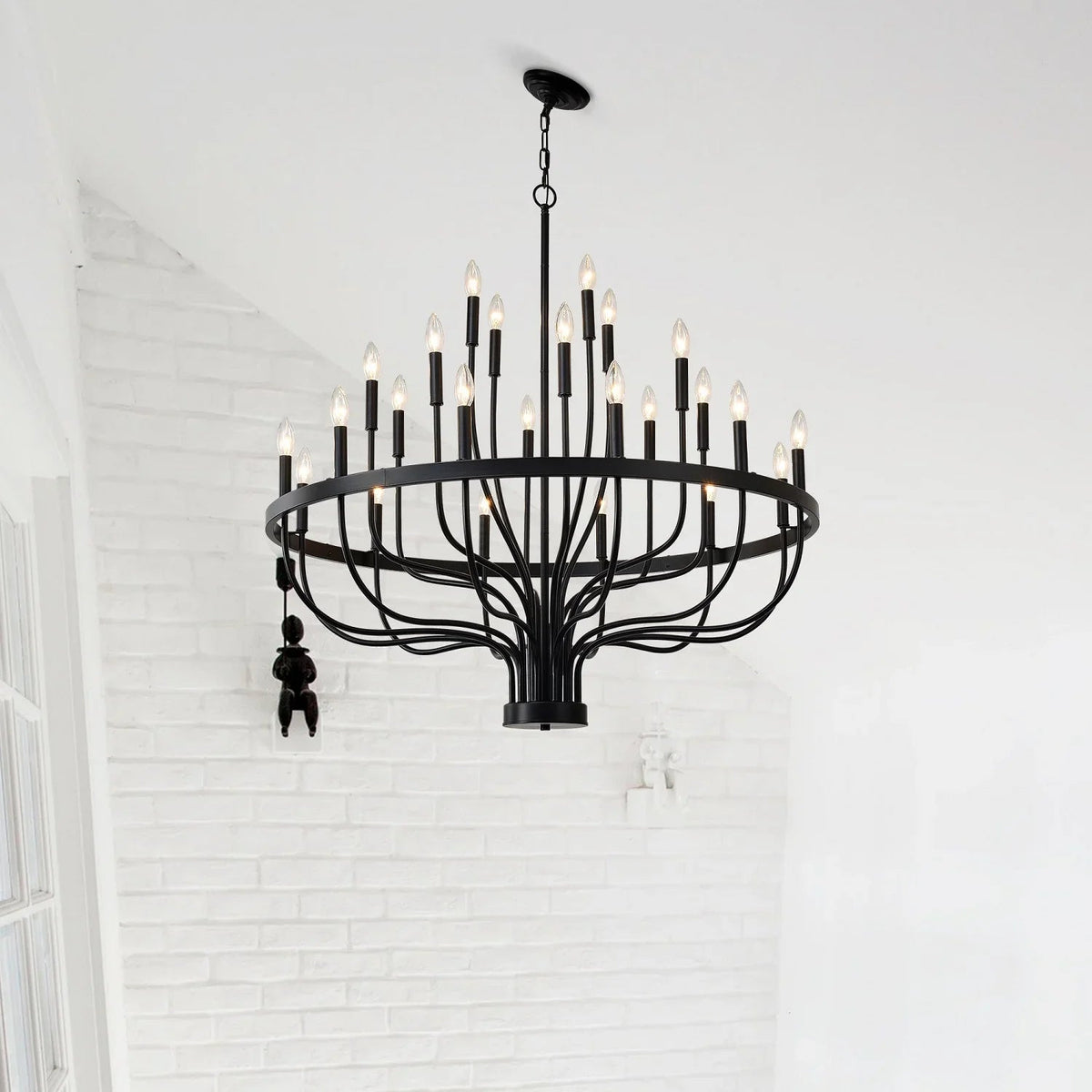 24-Light Industrial Candle Chandelier | Black Farmhouse Pendant Light Fixture for Dining Room, Living Room & Foyer — 39.4" Wide