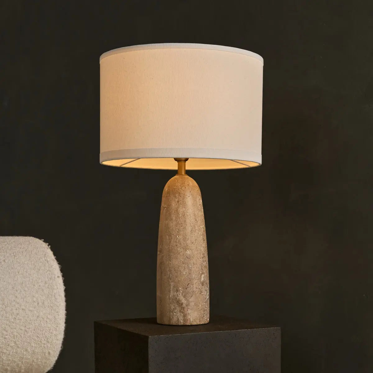 Isla Travertine Lamp with Cotton Shade – Elegant and Timeless-0