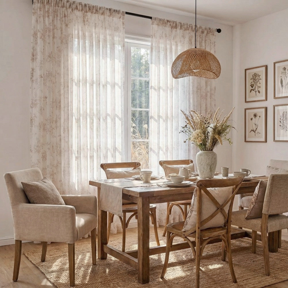 Ivanna Farmhouse Floral Toile Print Sheer Curtains