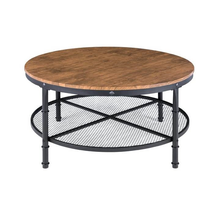 FarmHome Industrial Wood Steel Coffee Table 2-Tier Round with Storage Shelves-0