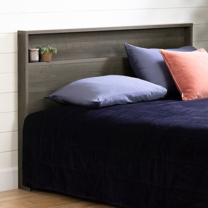 Full/Queen Size Modern Grey Storage Bookcase Panel Headboard-1