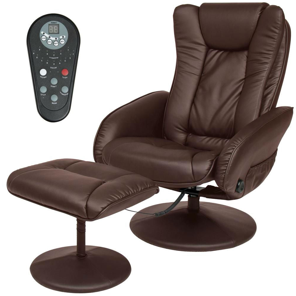 Sturdy Brown Faux Leather Electric Massage Recliner Chair w/ Ottoman-0