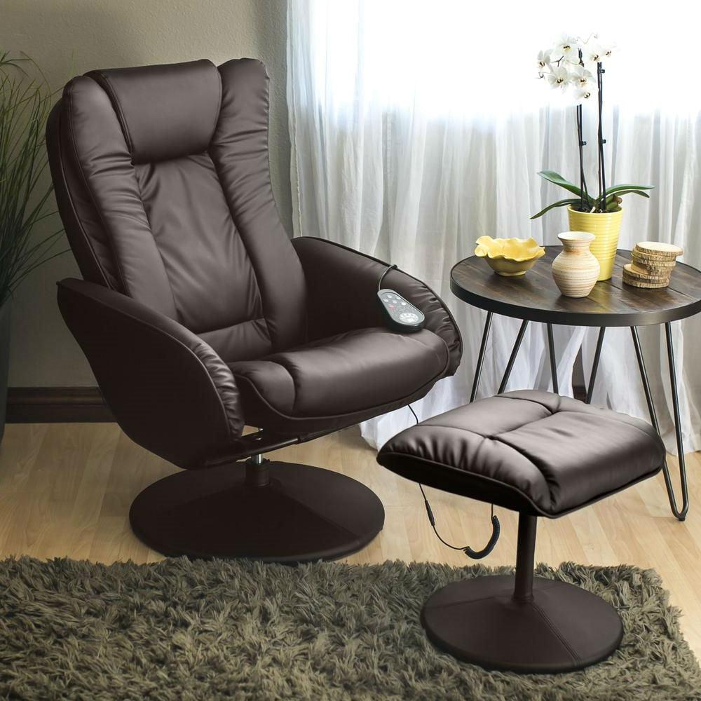 Sturdy Brown Faux Leather Electric Massage Recliner Chair w/ Ottoman-1