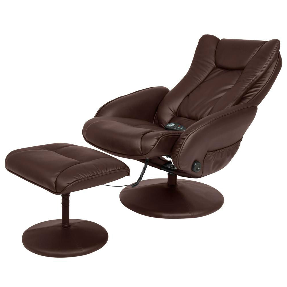 Sturdy Brown Faux Leather Electric Massage Recliner Chair w/ Ottoman-2