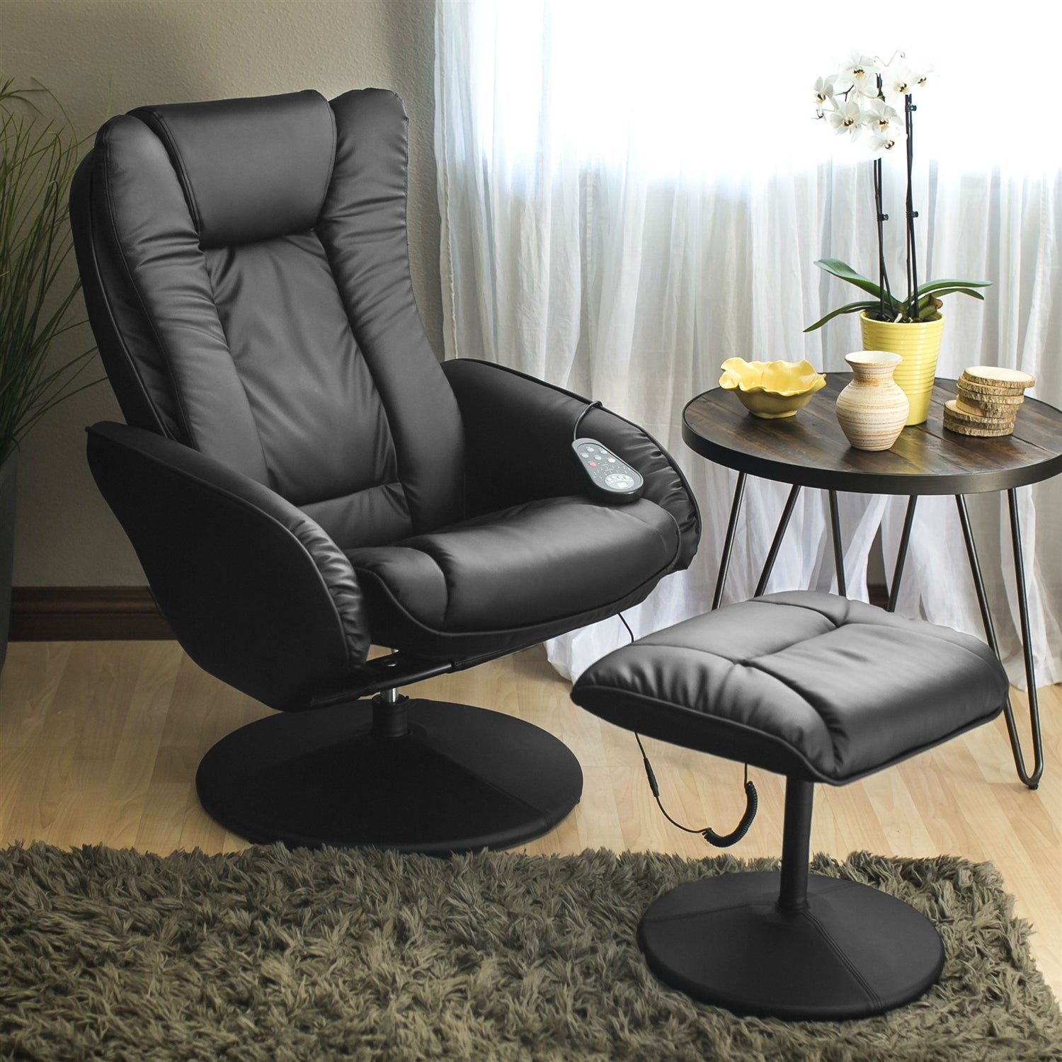 Sturdy Black Faux Leather Electric Massage Recliner Chair w/ Ottoman-1