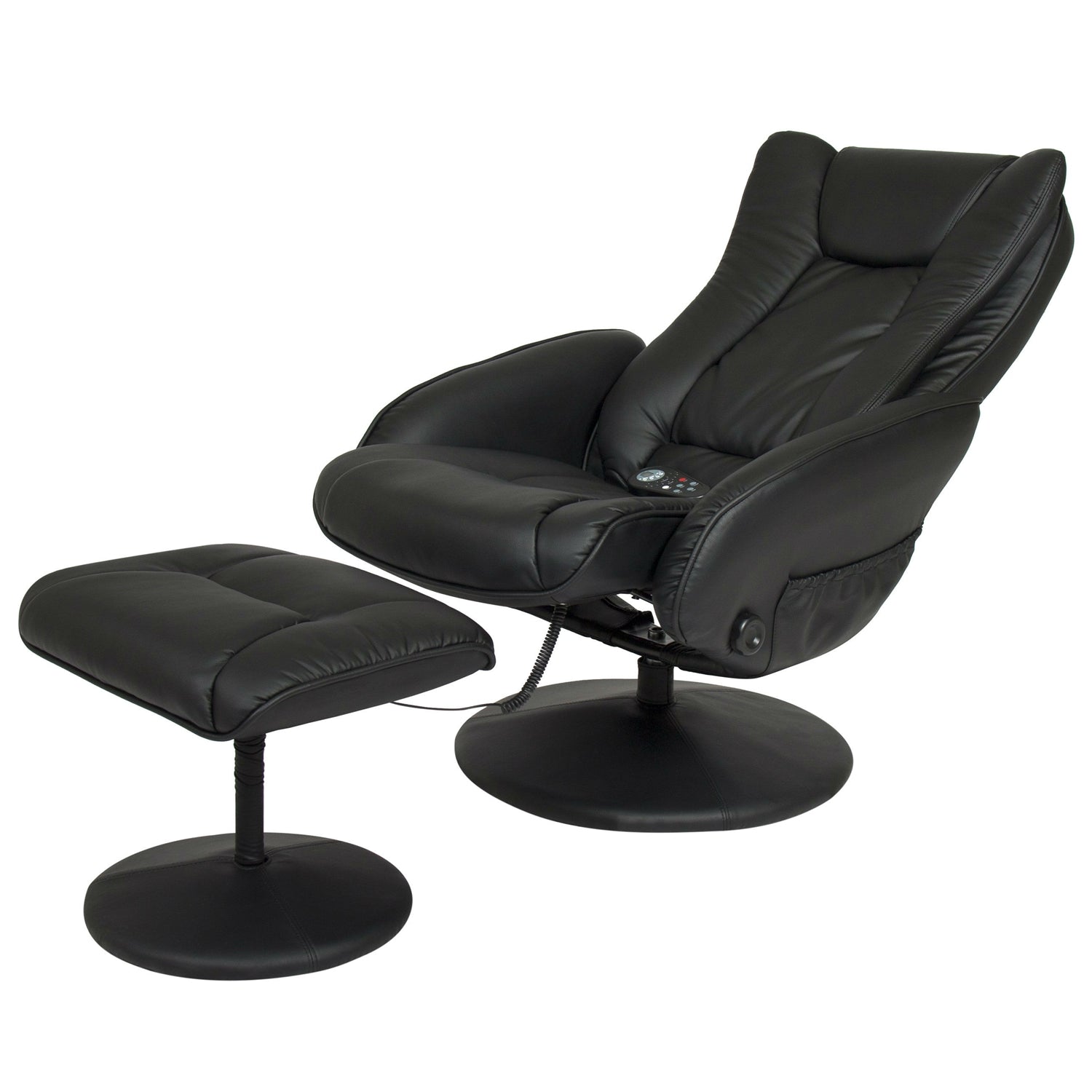 Sturdy Black Faux Leather Electric Massage Recliner Chair w/ Ottoman-2