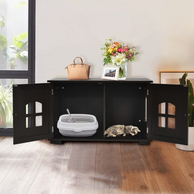 Dark Brown Modern Large Ventilated Private Divider Cat Litter Box-2