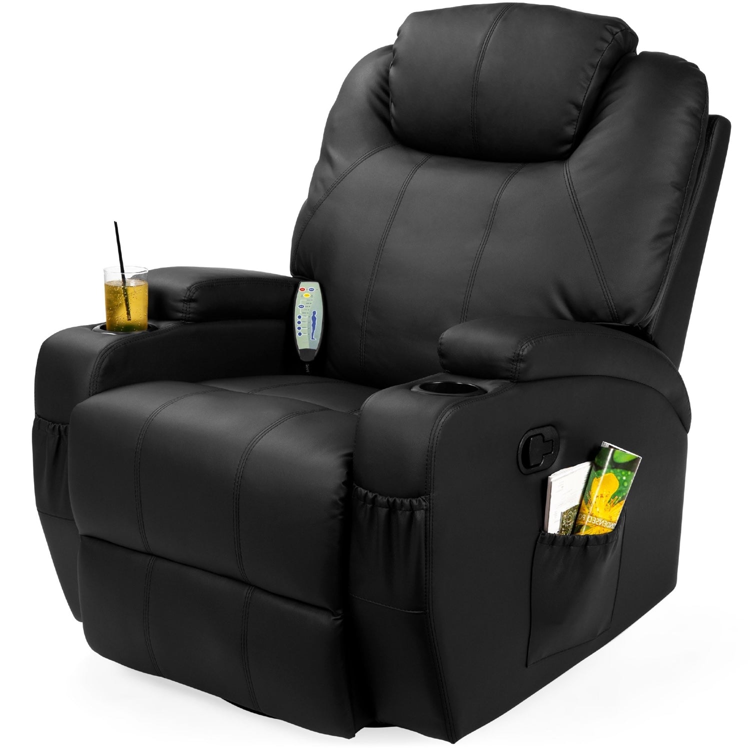 Black Swivel Heat & Massage Recliner Chair 5 Modes Remote Control-0