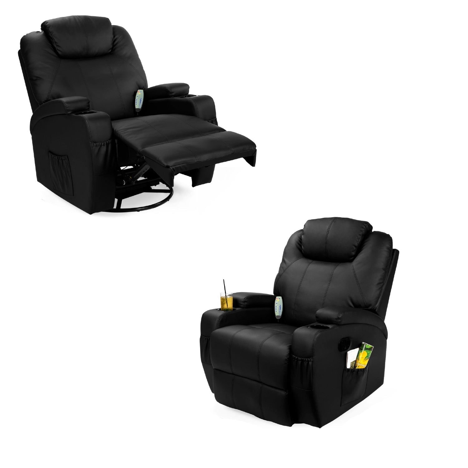 Black Swivel Heat & Massage Recliner Chair 5 Modes Remote Control-1