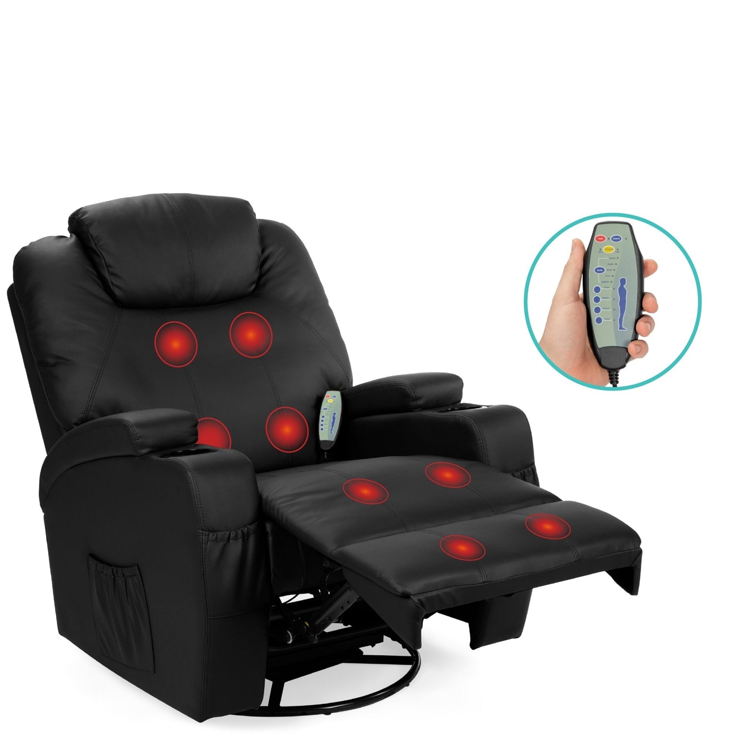 Black Swivel Heat & Massage Recliner Chair 5 Modes Remote Control-2