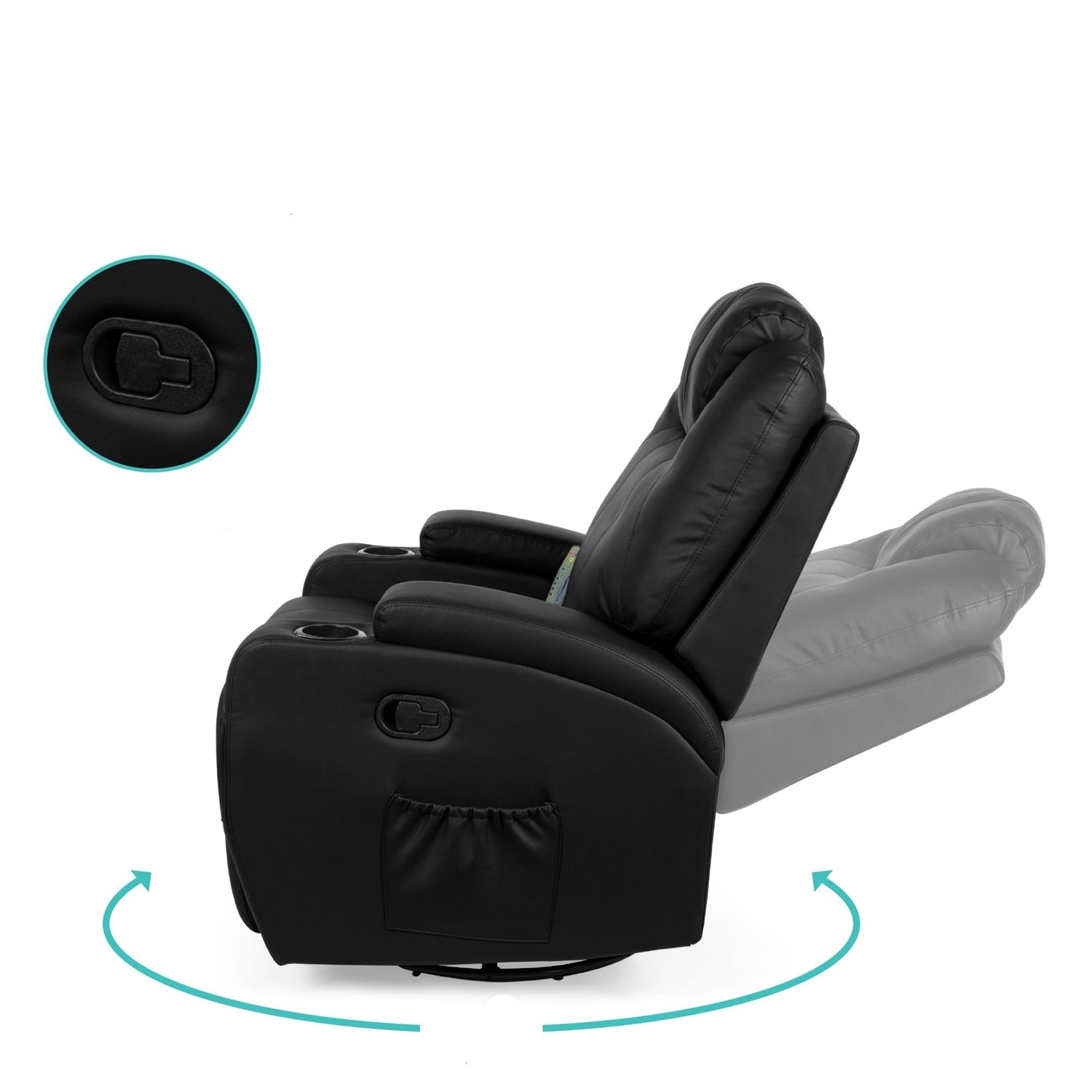 Black Swivel Heat & Massage Recliner Chair 5 Modes Remote Control-3