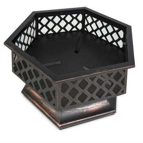 24 Inch Steel Distressed Bronze Lattice Design Fire Pit With Cover-3