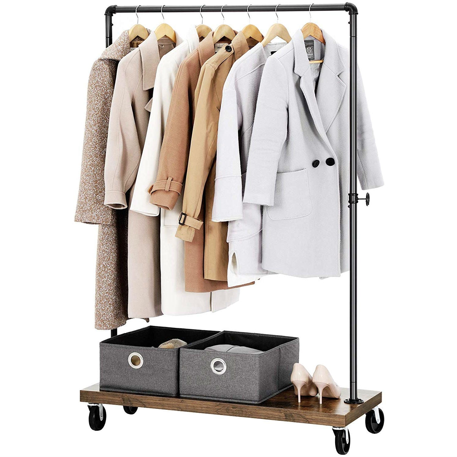 Rustic Industrial Laundry Pipe Garment Rack Lockable Wheels-1