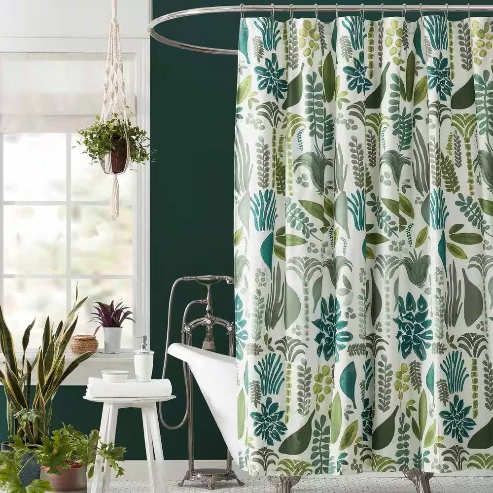 72 x 72 inch Cotton Poly Shower Curtain with Garden Leaves Herb Floral Pattern-0