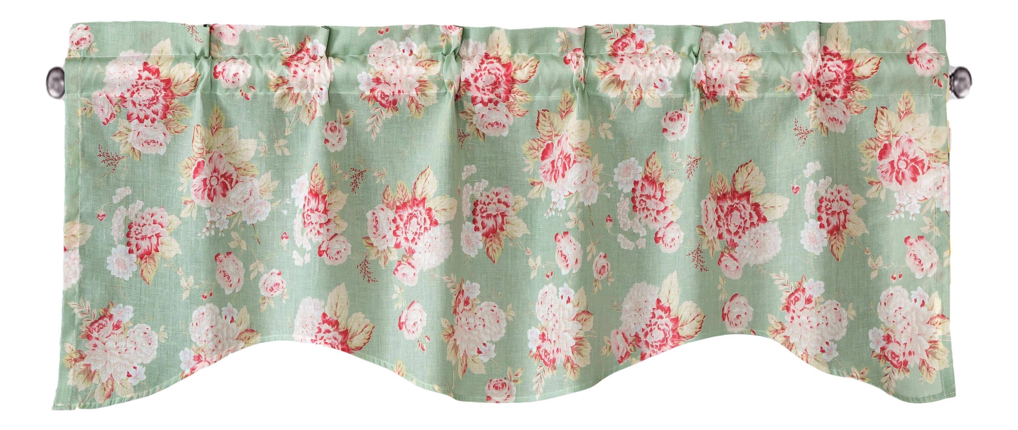 DaDa Bedding Hint of Mint Floral Pastel Roses Cottage Window Curtain Valance - 18" x 52" (JHW-3036)