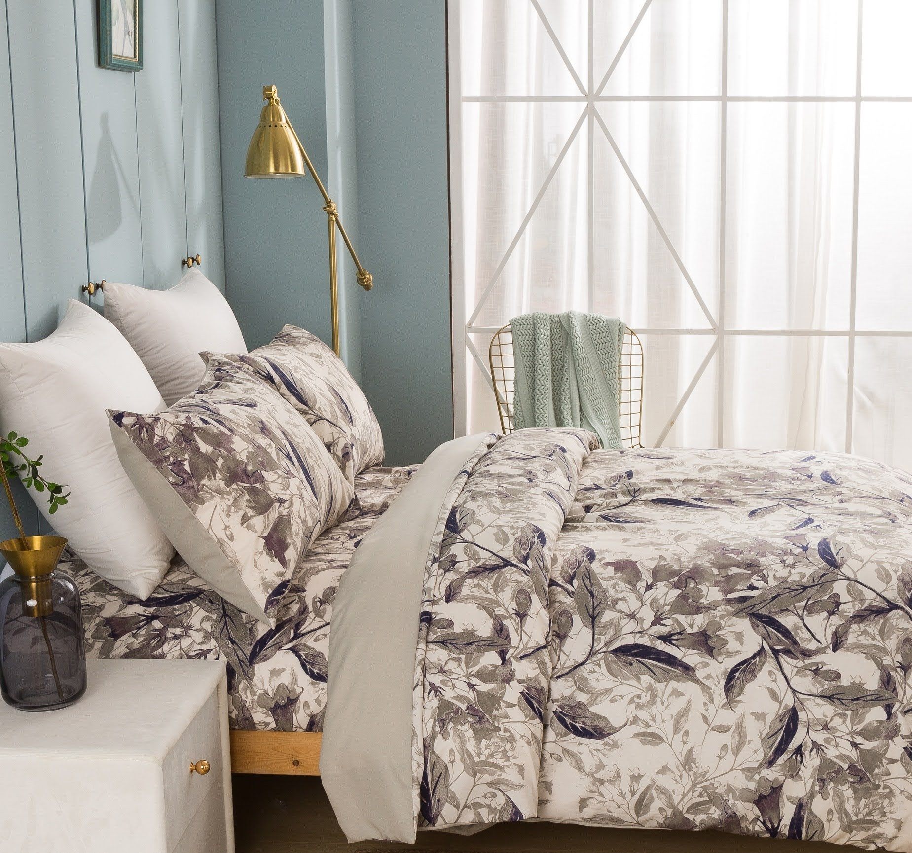 Tache Microfiber Abstract Wispy Leaf Taupe Grey Duvet Cover (JHW-843)