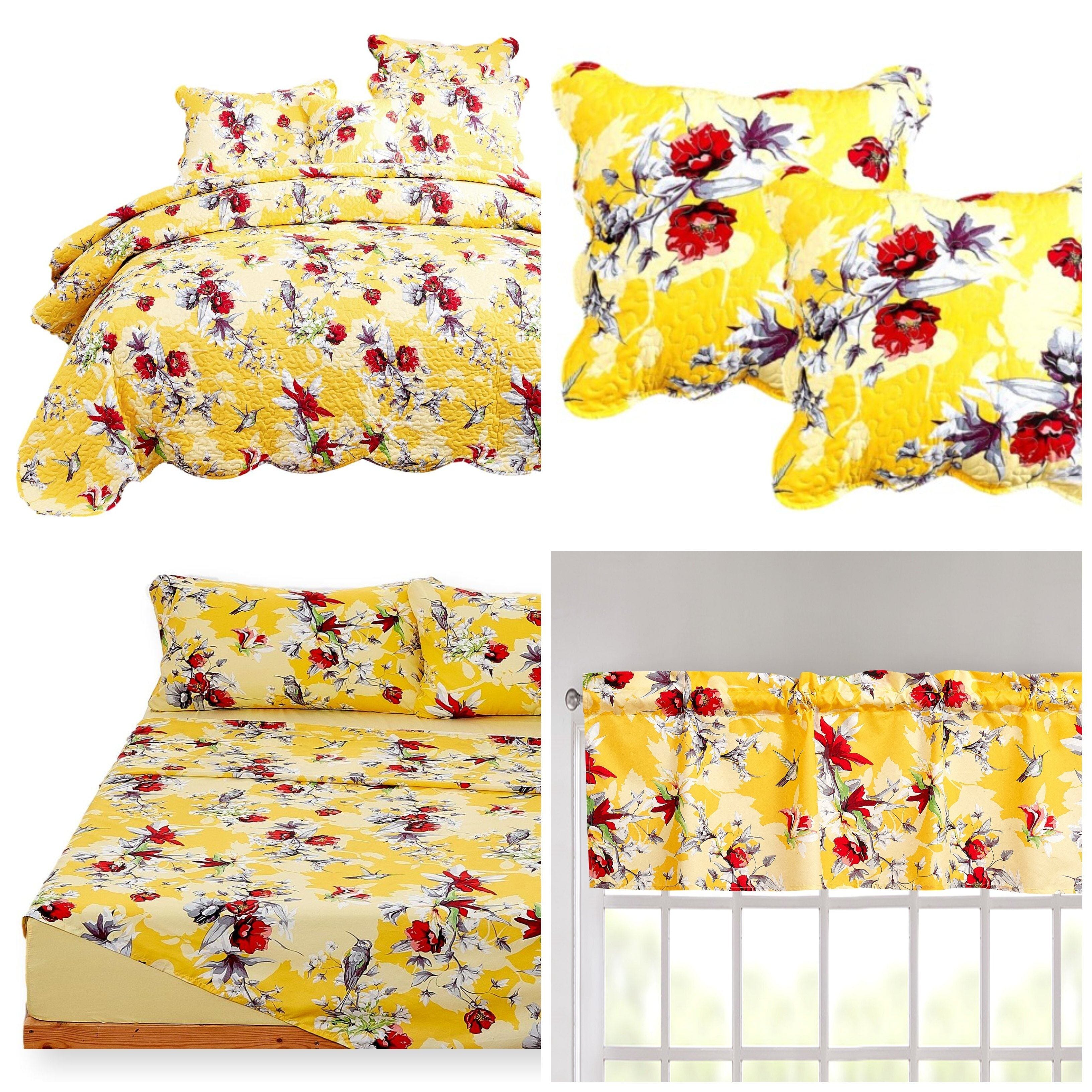 DaDa Bedding Sunshine Yellow Hummingbird Floral Bed in a Bag Set