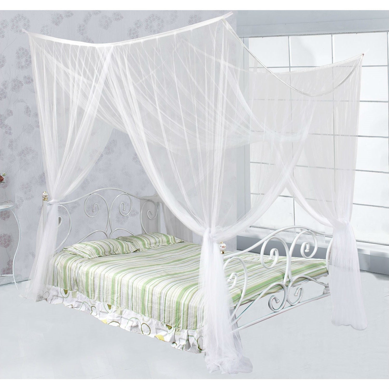 White Mosquito Net Bed Canopy Mesh Netting - size Full Queen King-0