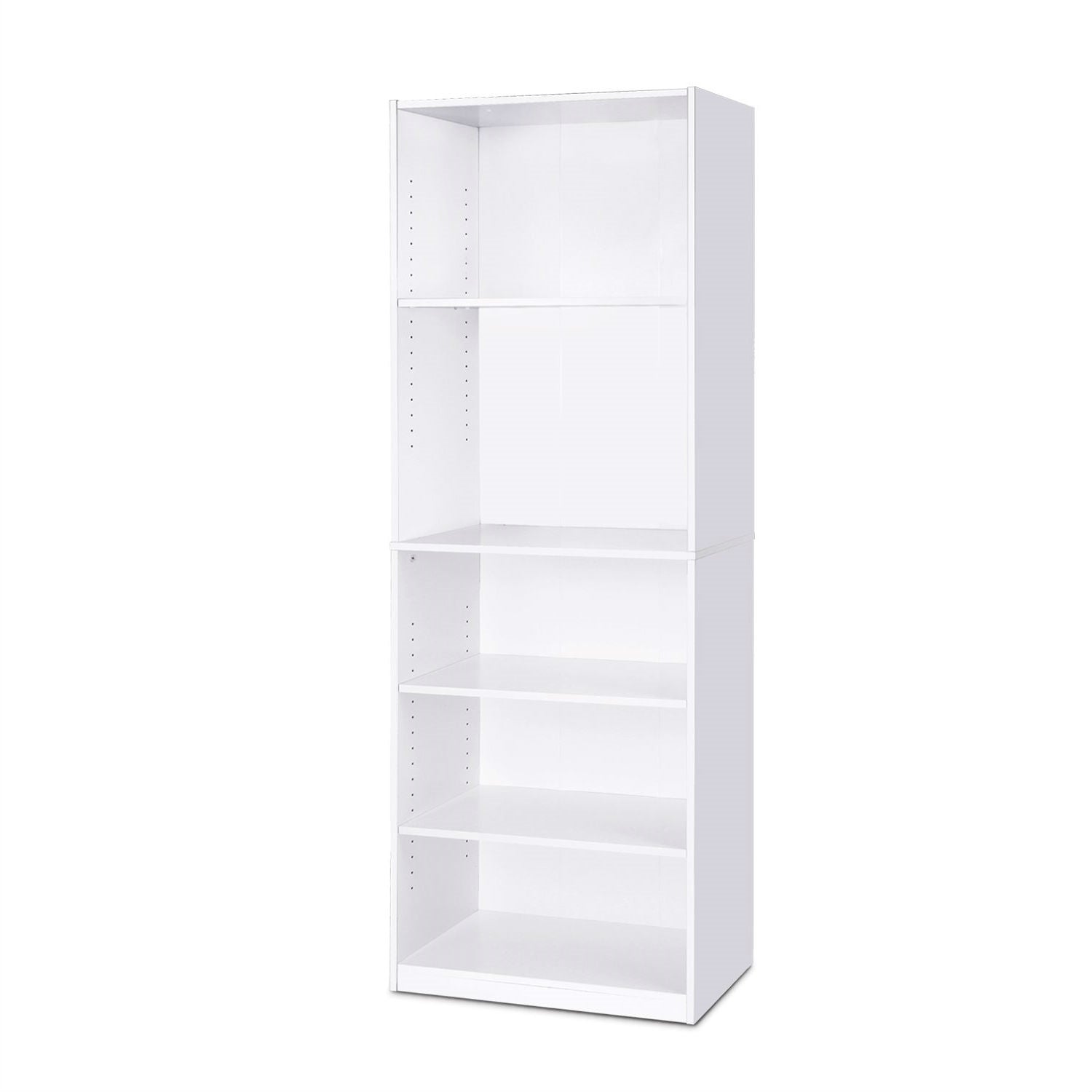 Modern 5-Shelf Bookcase in White Wood Finish-1