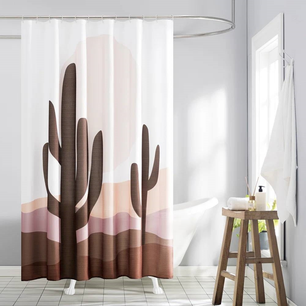 72-in. Desert Cactus Sunset Brown Red Tan Southwest Shower Curtain-1