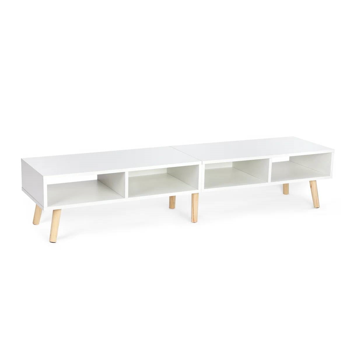 Modern Mid-Century Style TV Stand in White with Wood Legs for TVs up to 65-inch-2
