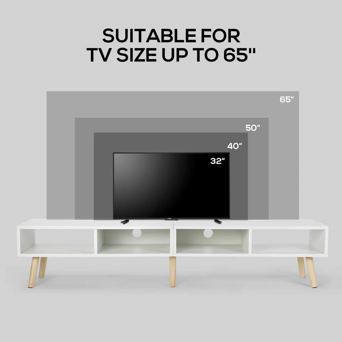 Modern Mid-Century Style TV Stand in White with Wood Legs for TVs up to 65-inch-3