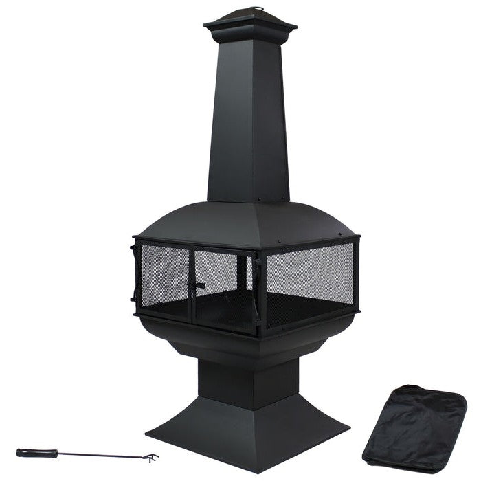 Large Black Outdoor Steel Chimenea Wood Burning Fire Pit-0