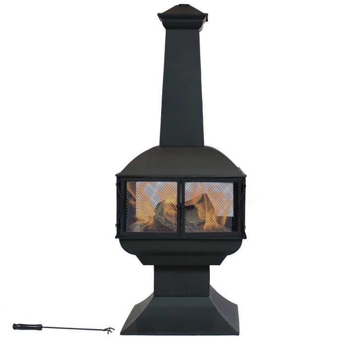 Large Black Outdoor Steel Chimenea Wood Burning Fire Pit-1