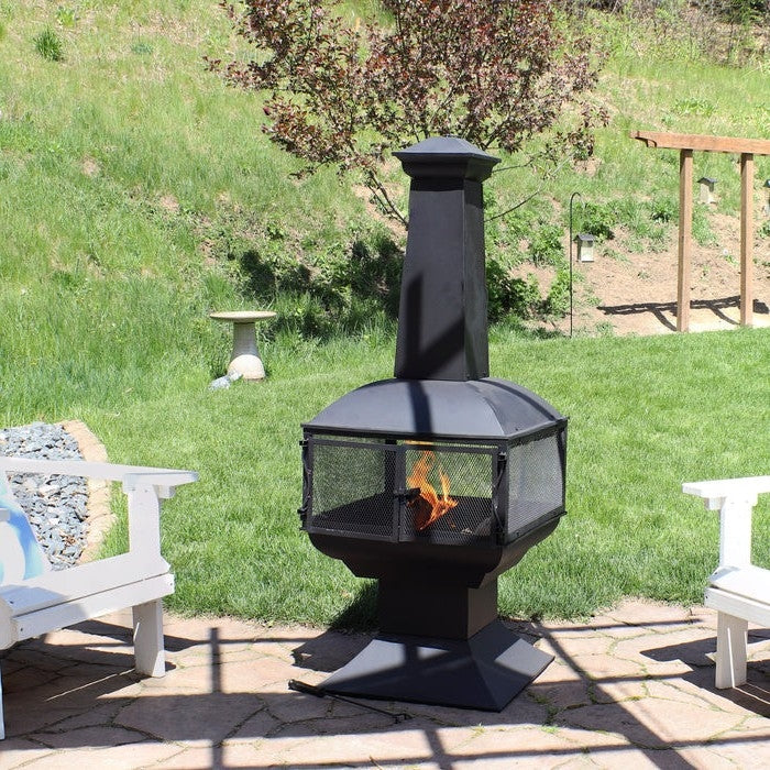 Large Black Outdoor Steel Chimenea Wood Burning Fire Pit-3