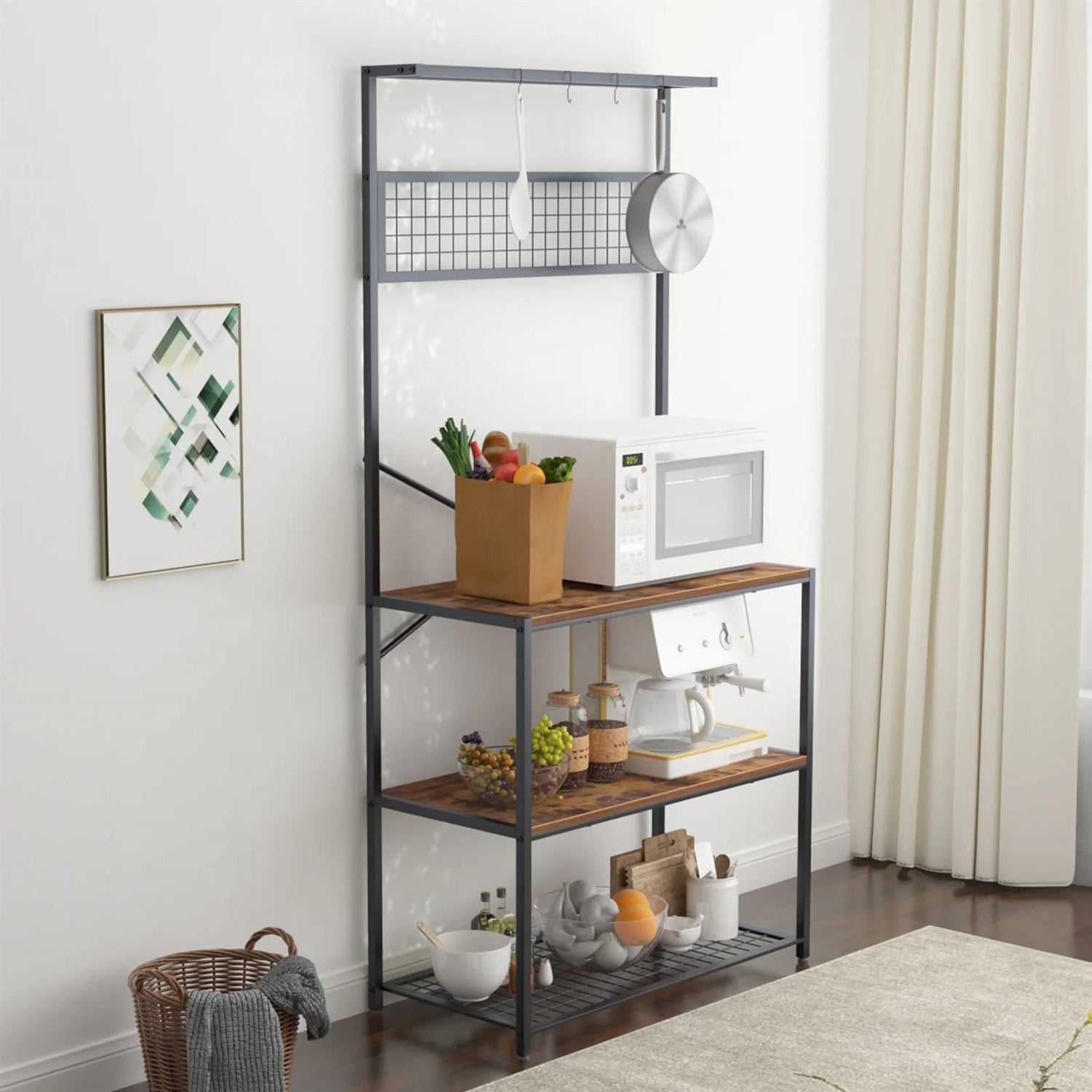 Modern Metal Wood 4-Shelf Kitchen Baker's Rack Microwave Stand-1