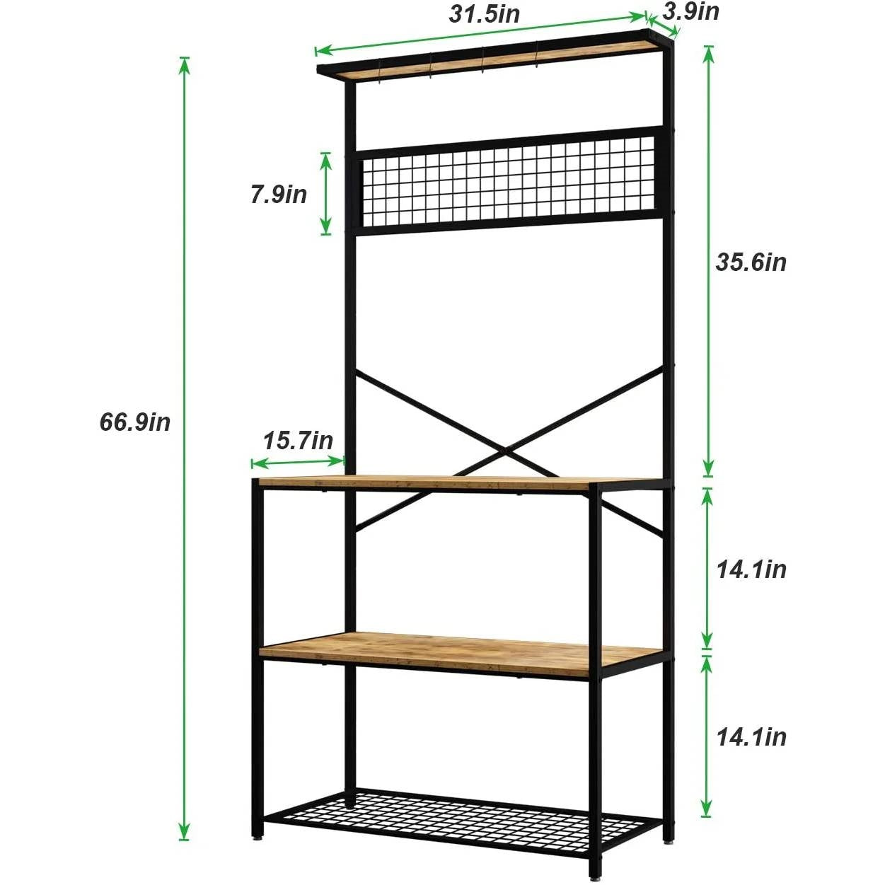 Modern Metal Wood 4-Shelf Kitchen Baker's Rack Microwave Stand-3