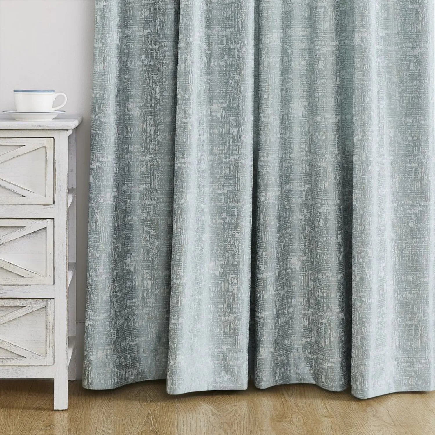 Jade Haze Blue Golden Metallic Curtains