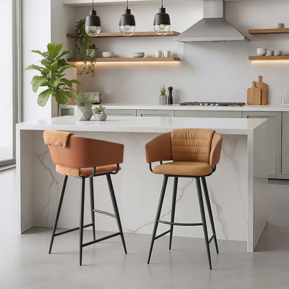 Juno Brown Faux Leather Barstool 2PC