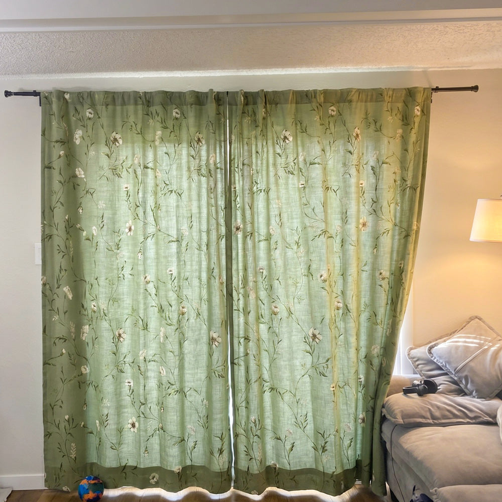 Jussi Pastoral Style Sage Floral Curtains
