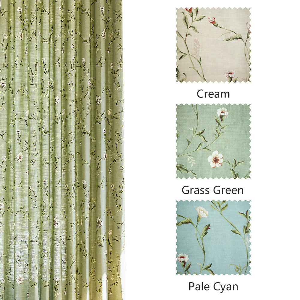 Jussi Pastoral Style Sage Floral Curtains