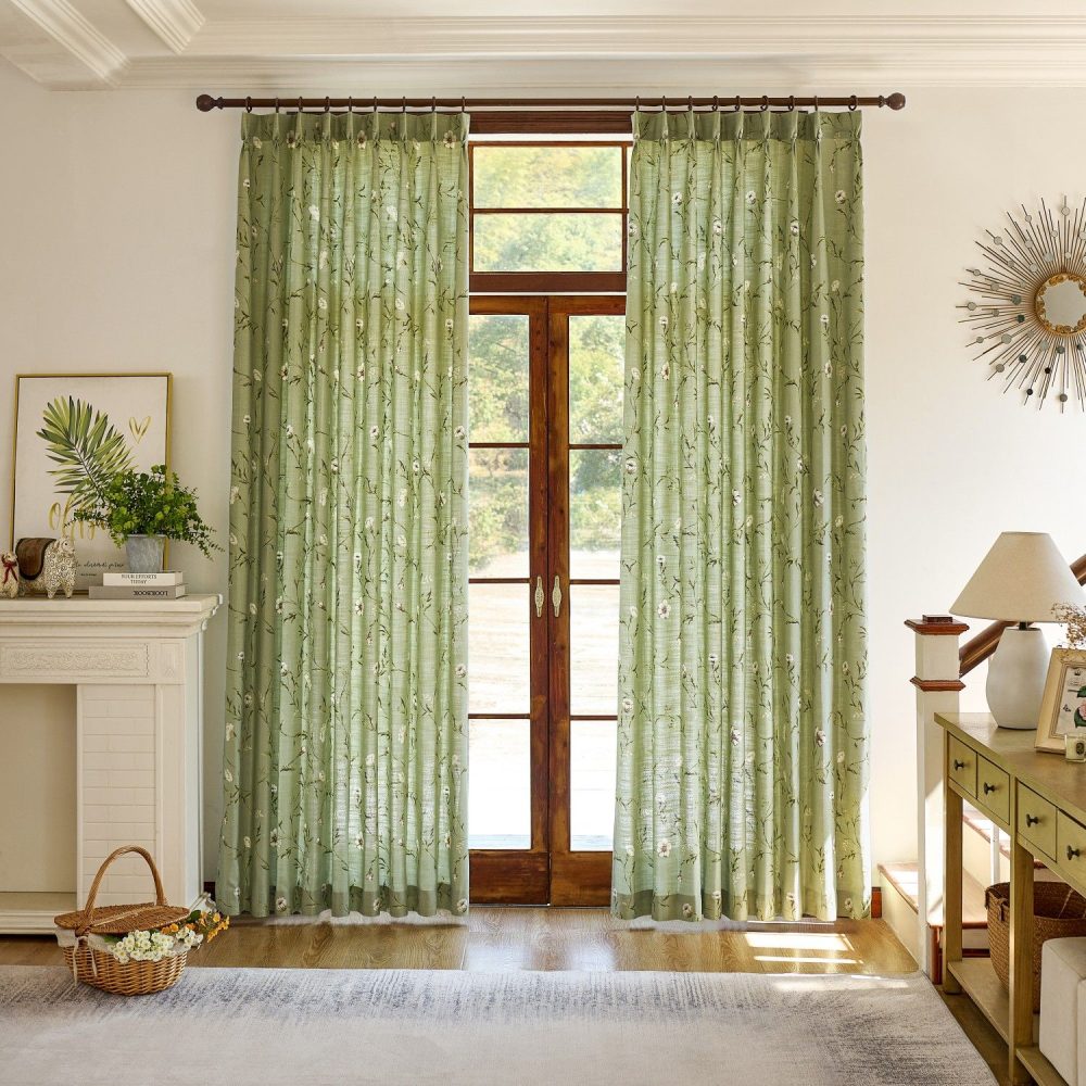 Jussi Pastoral Style Sage Floral Curtains