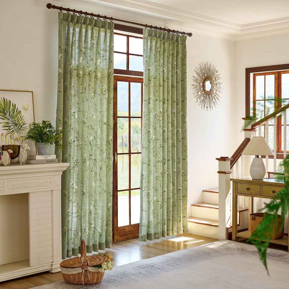 Jussi Pastoral Style Sage Floral Curtains