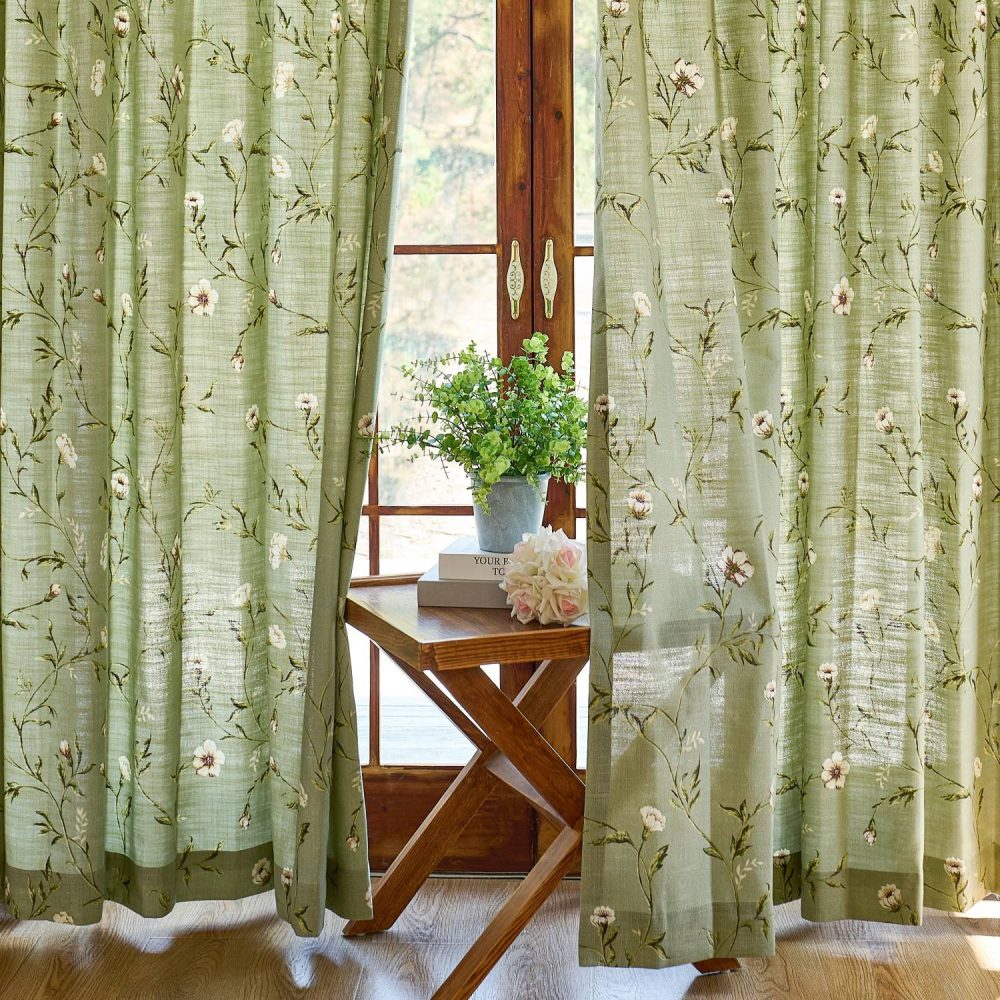 Jussi Pastoral Style Sage Floral Curtains