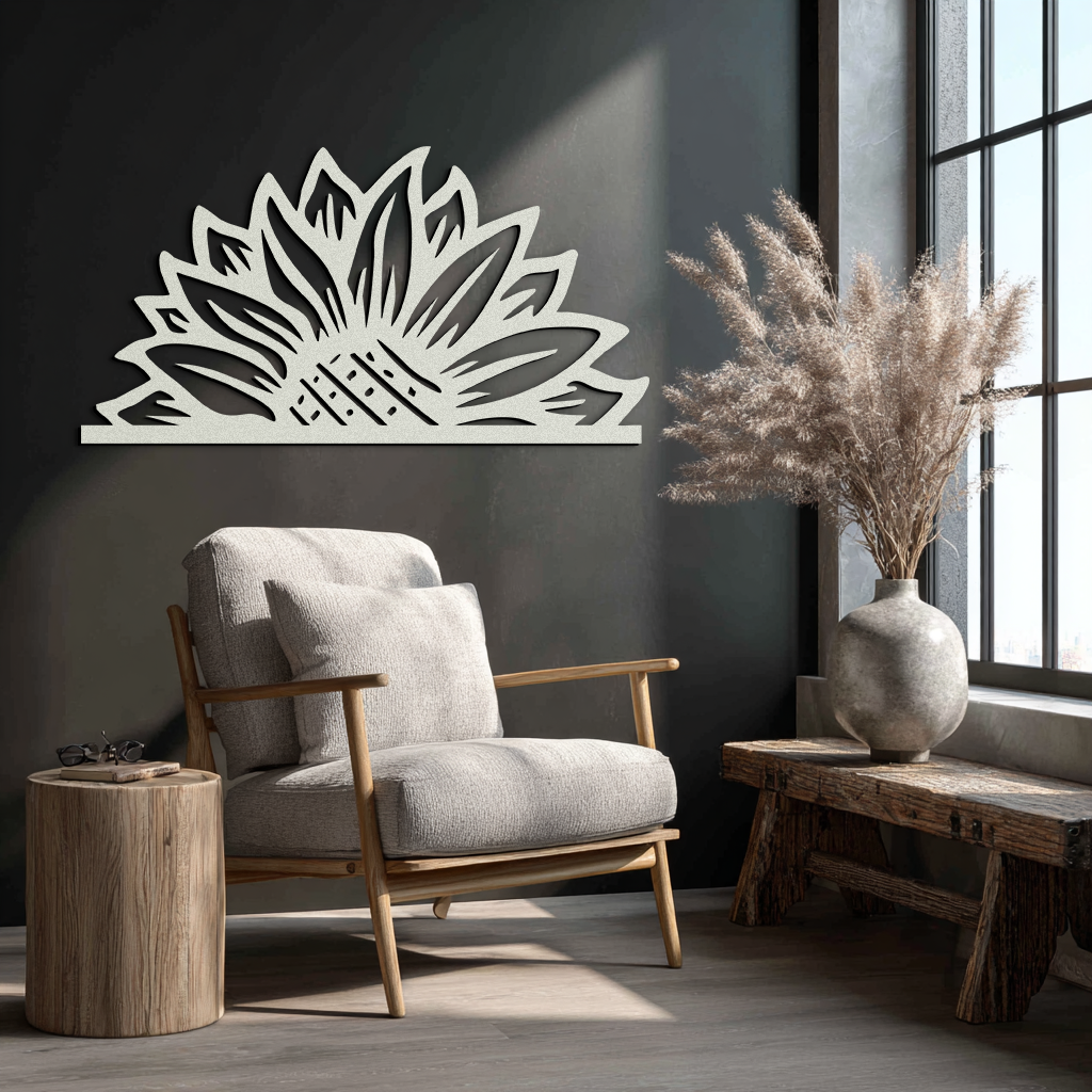 Half Sunflower Metal Wall Art – Nature-Inspired Floral Silhouette for Bright Interiors- KAF696