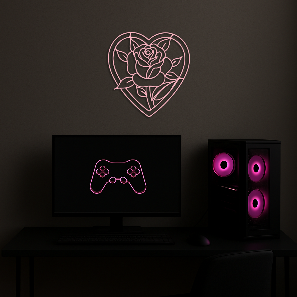Heart Rose Silhouette Metal Wall Art – Romantic Flower Design - KAFGP034
