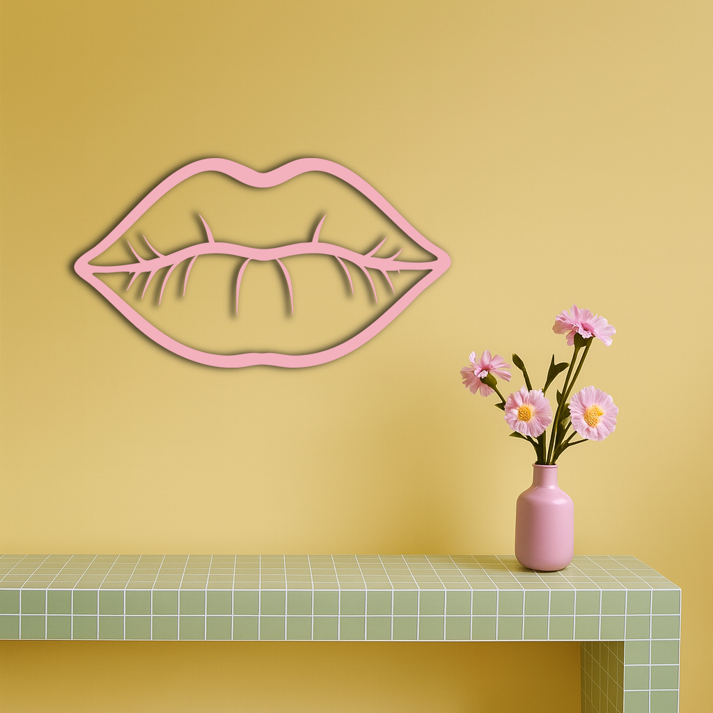Lips Silhouette Pink Metal Wall Art – Modern Home Decor - KAFGP175