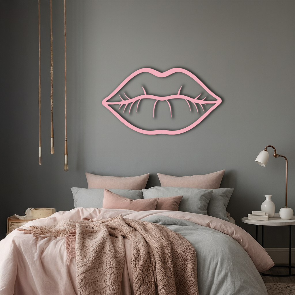 Lips Silhouette Pink Metal Wall Art – Modern Home Decor - KAFGP175
