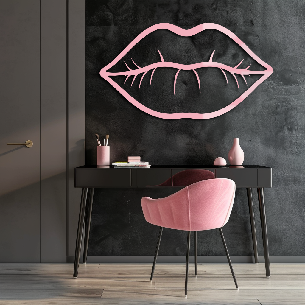 Lips Silhouette Pink Metal Wall Art – Modern Home Decor - KAFGP175