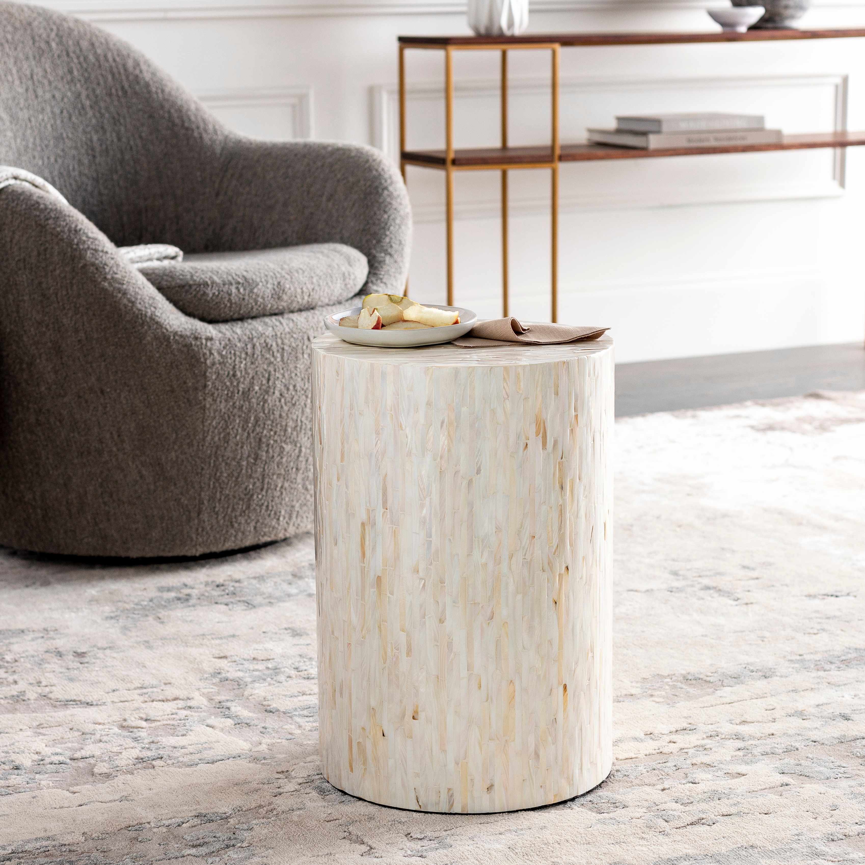 Katico Ivory Mosaic Cylinder End Table-3